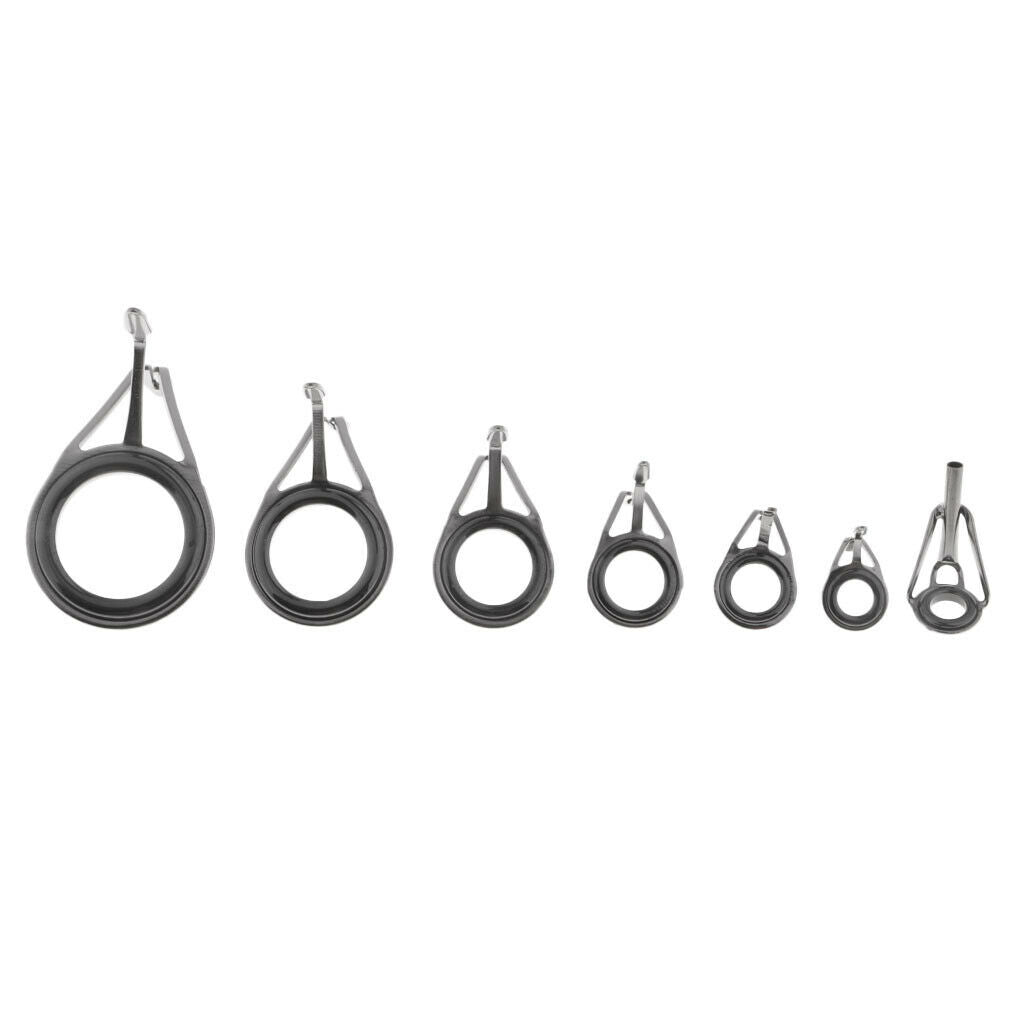 7pcs Ceramic Ring Eyes Fishing Rod Guide Stainless Steel Frame Rod Line Ring