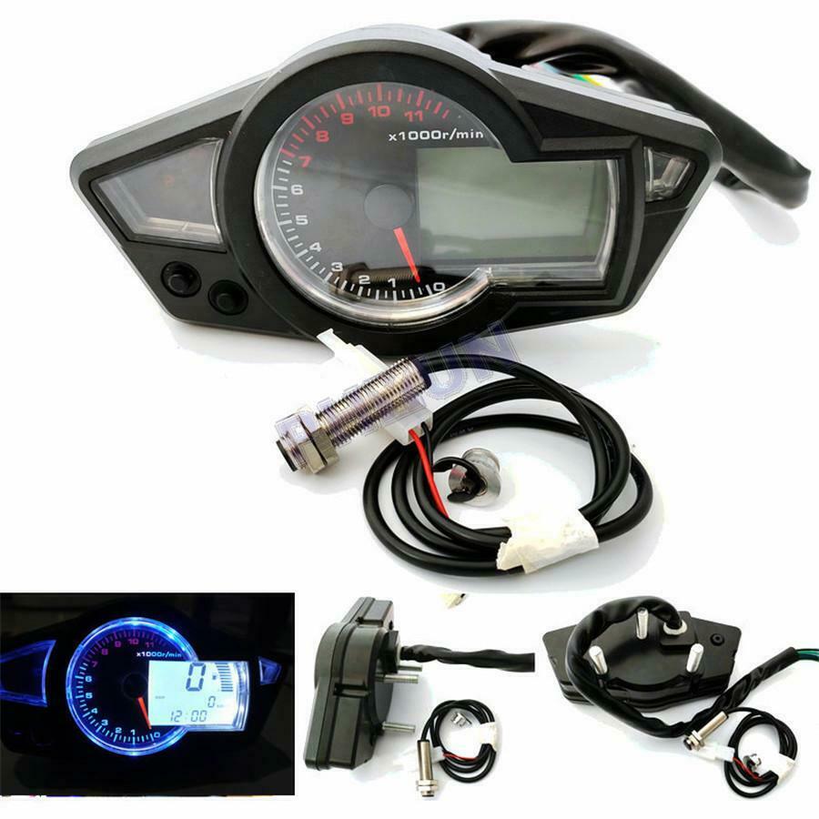 12V Motorcycle Digital LCD Speedometer Odometer Fuel Level For 2 & 4 Cylinders