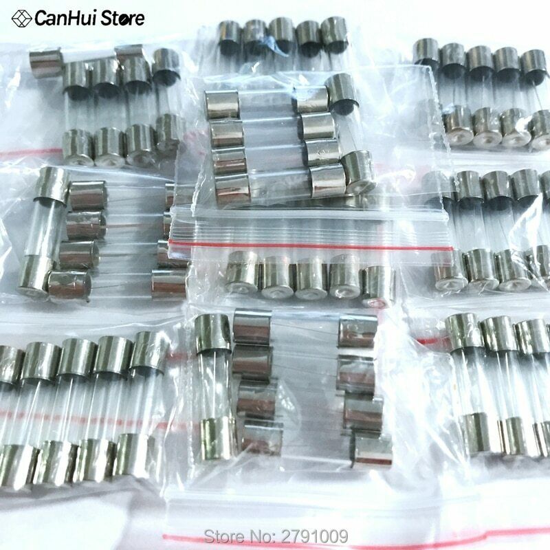 50pcs Fast-Blow Glass Tube Fuses Assorted Kit 0.2A-15A 5x20mm