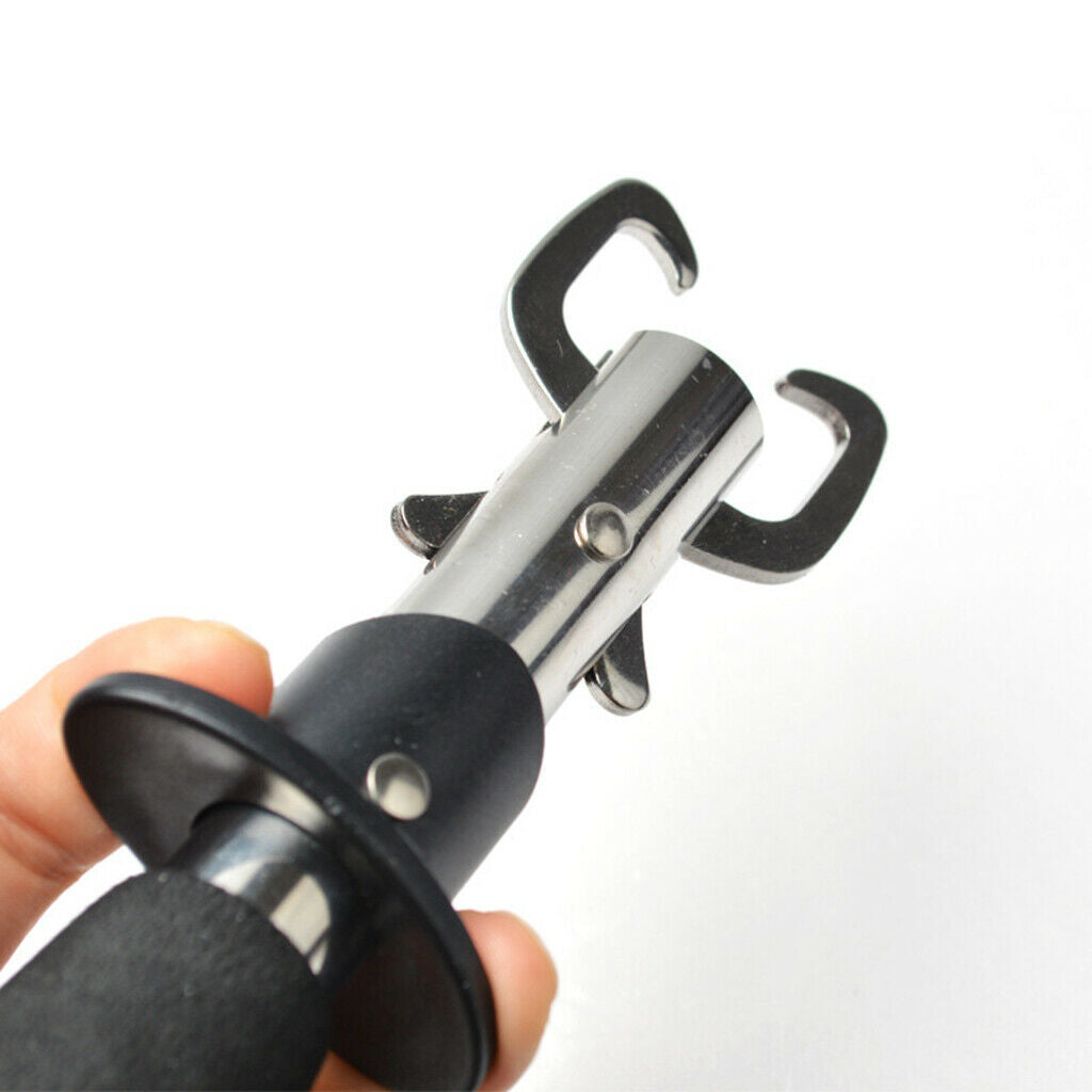 Fish lip gripper fishing tongs with coat hook remover