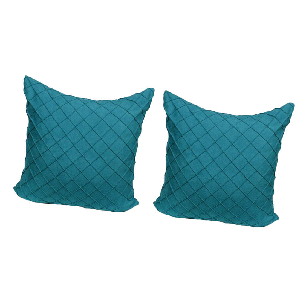 2Pcs Bright Blue Velvet Pillow Covers Geometric Embossment Decor Cozy Cushion