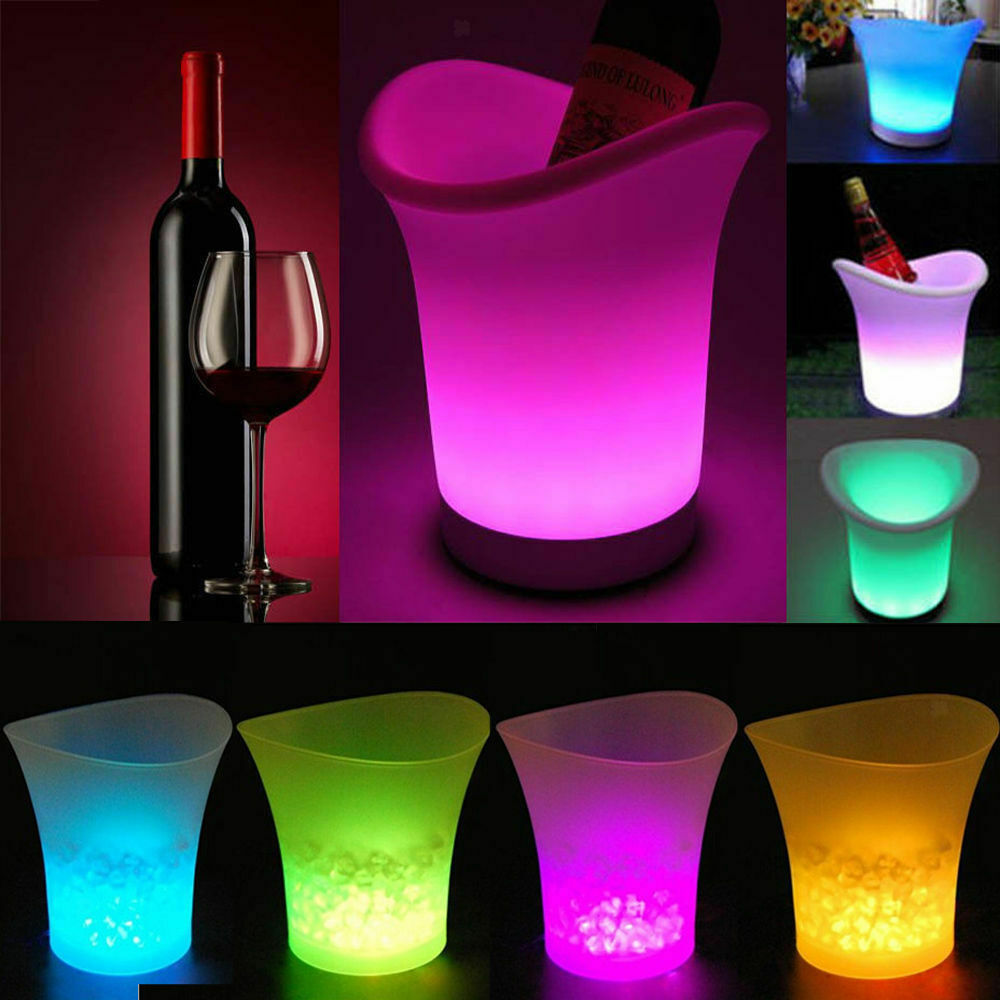 Round 5L LED Luminous Ice Bucket Ice Holder Wine Beer Cooler Bar Accessories