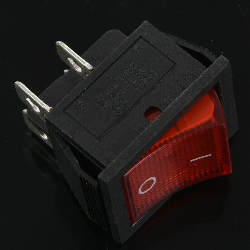Red Light 4 Pin DPST ON/OFF Snap in Rocker Switch 15A/250V 20A/125V AC 28x22mmW6