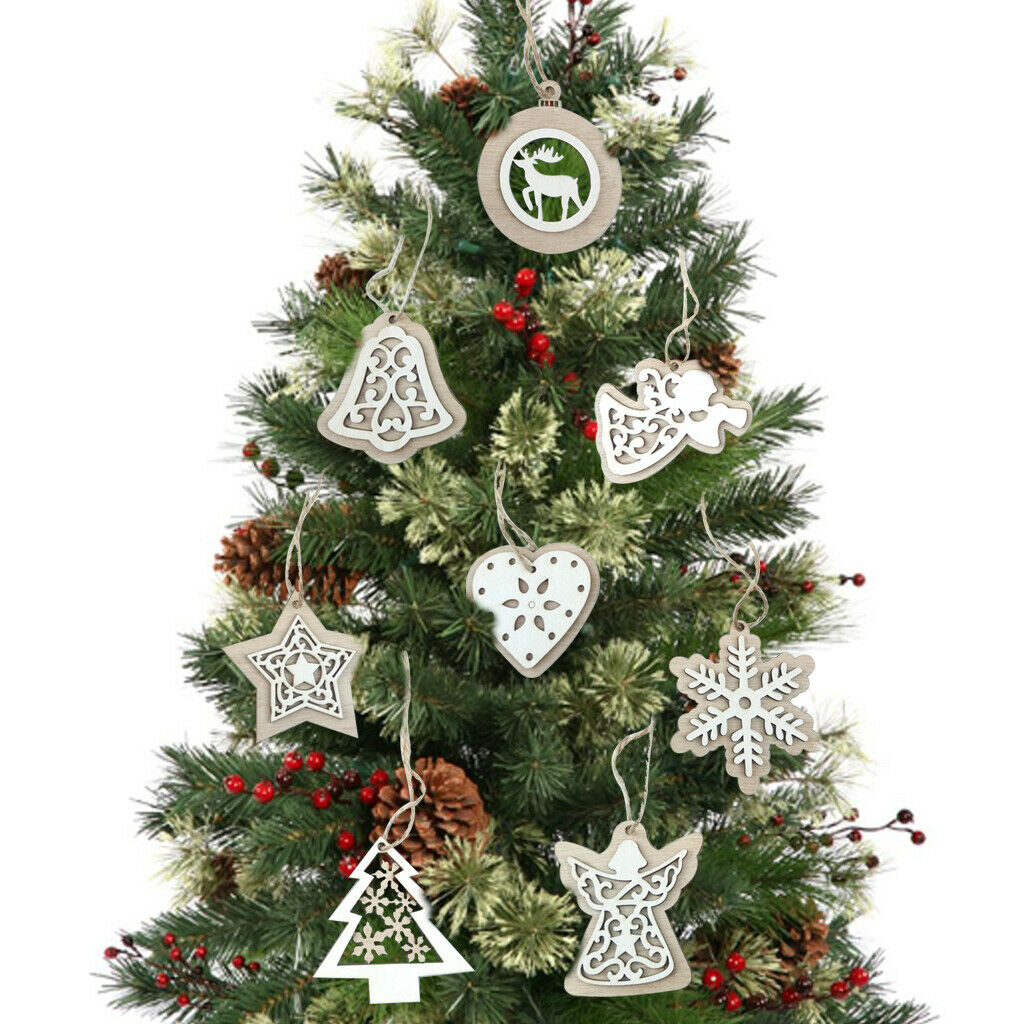 2PCS Christmas Wooden Pendants Ornaments Xmas Tree Crafts Elk+Bell