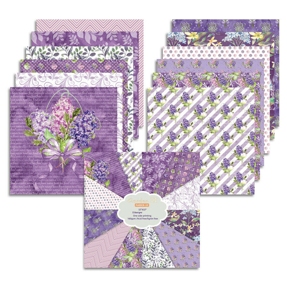 12X 12" Paper Pad Purple Flower Scrapbooking Junk Journal Album Card Making DIY