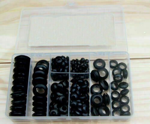 200Pcs 3-20mm Black Electrical Wire Rubber Grommet Assortment Sealing Kit + Box