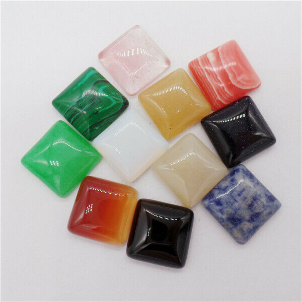 15Pcs 16x5mm Multicolor Mixed Stone Square Cab Cabochon Jewelry Making HH9697