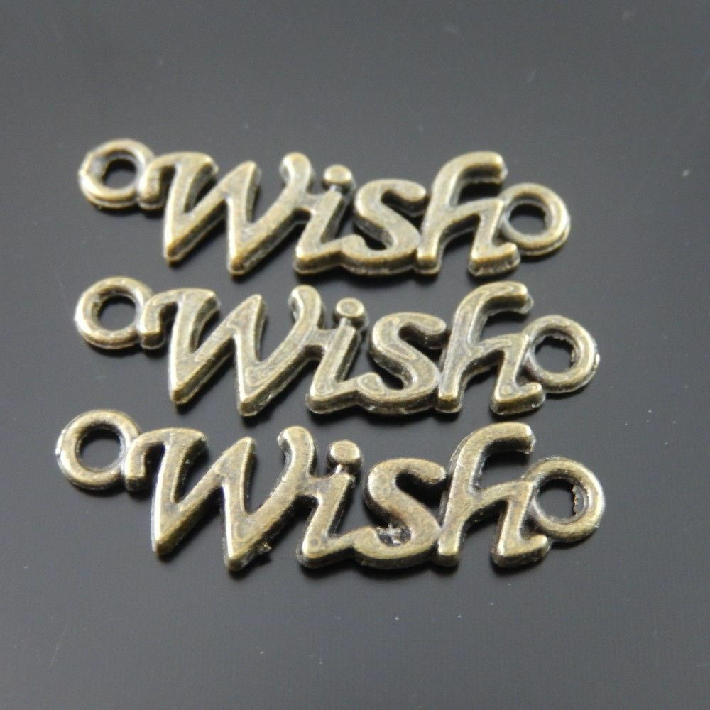 30 pcs Antiqued Bronze Color Alloy Wish Connector Charm Bracelet Pendant 22x7mm