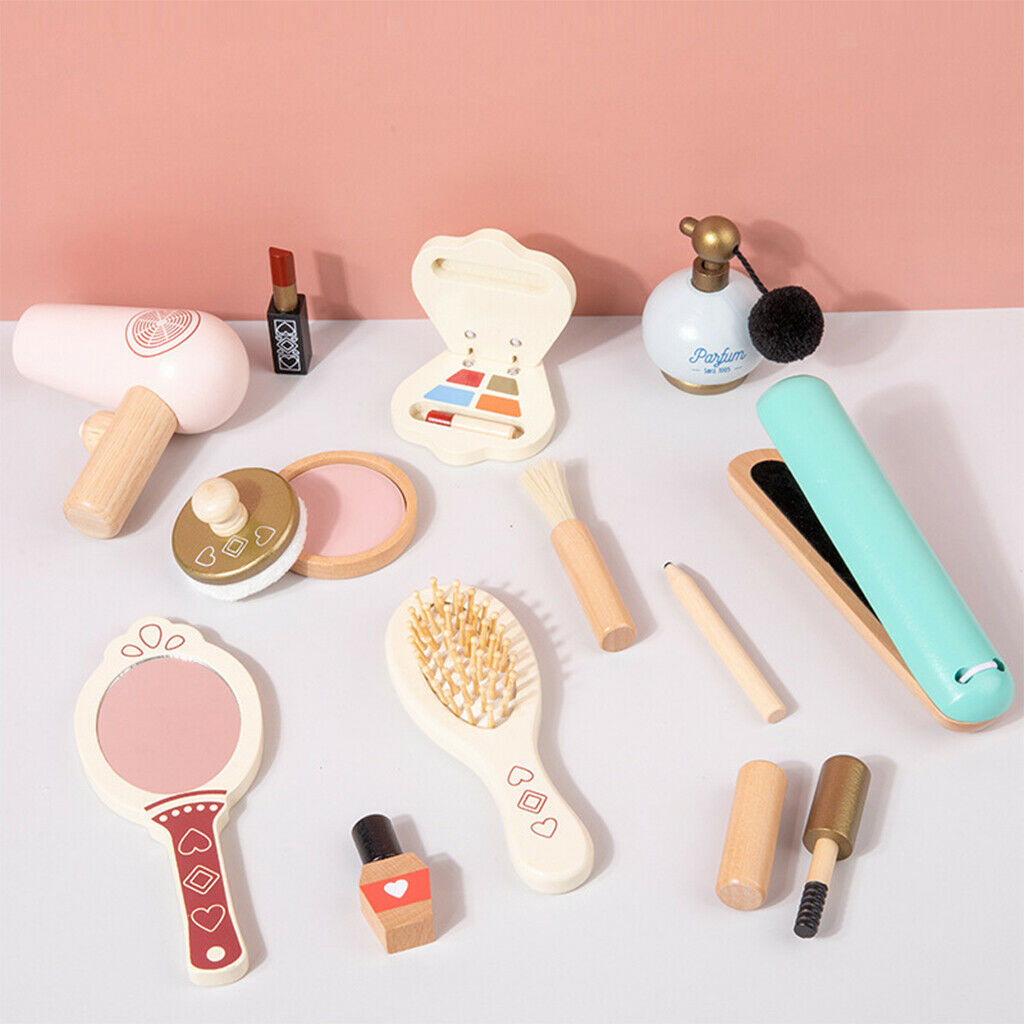 Makeup Kit for Girl Toddler Beauty Brush Wood Cosmetic Play Set Toys Gift