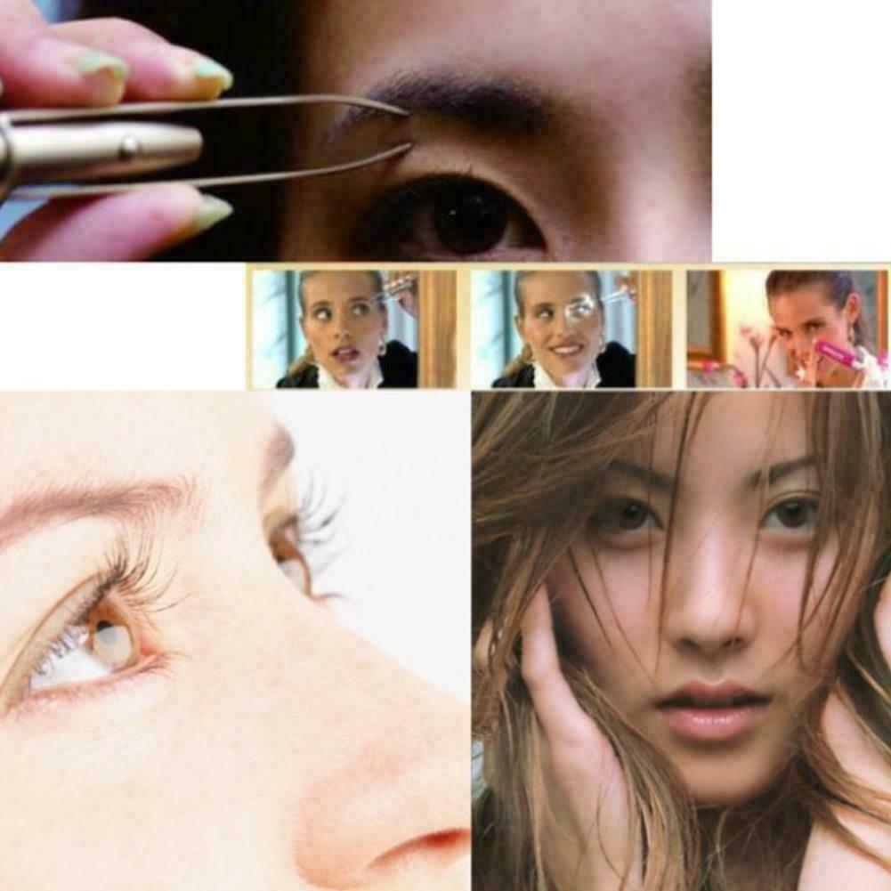 Stainless Steel Eyebrow Eyelash Tweezers with LED Light Hair Removal Makeup Tool