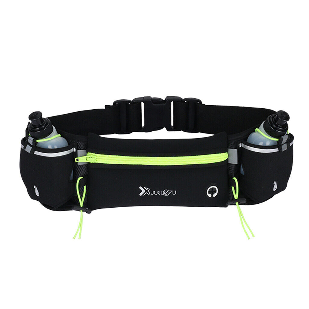 Running Belt with Bottle with Large Pocket for Jogging Cycling Camping Green
