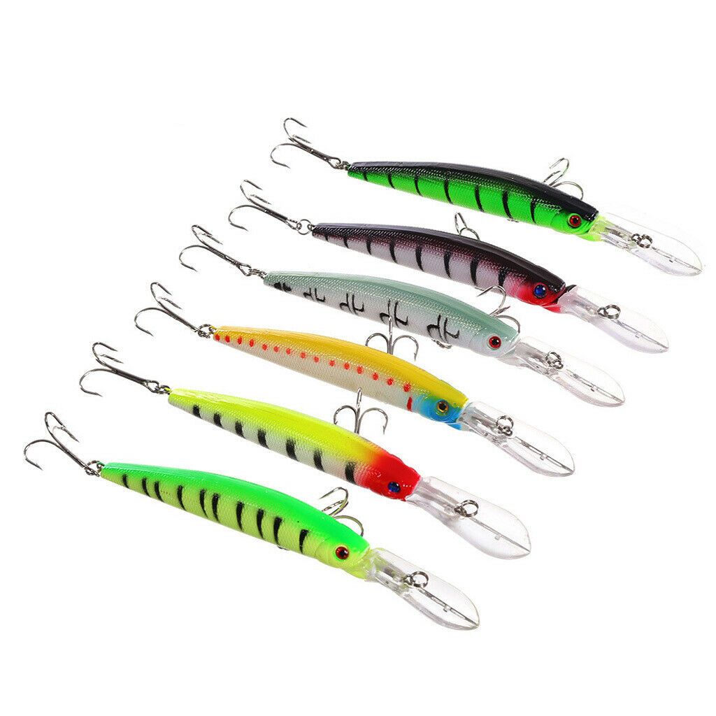 Set Of 6 Multicolor ABS Plastic Hard Fishing Lures Baits Crankbait -1185