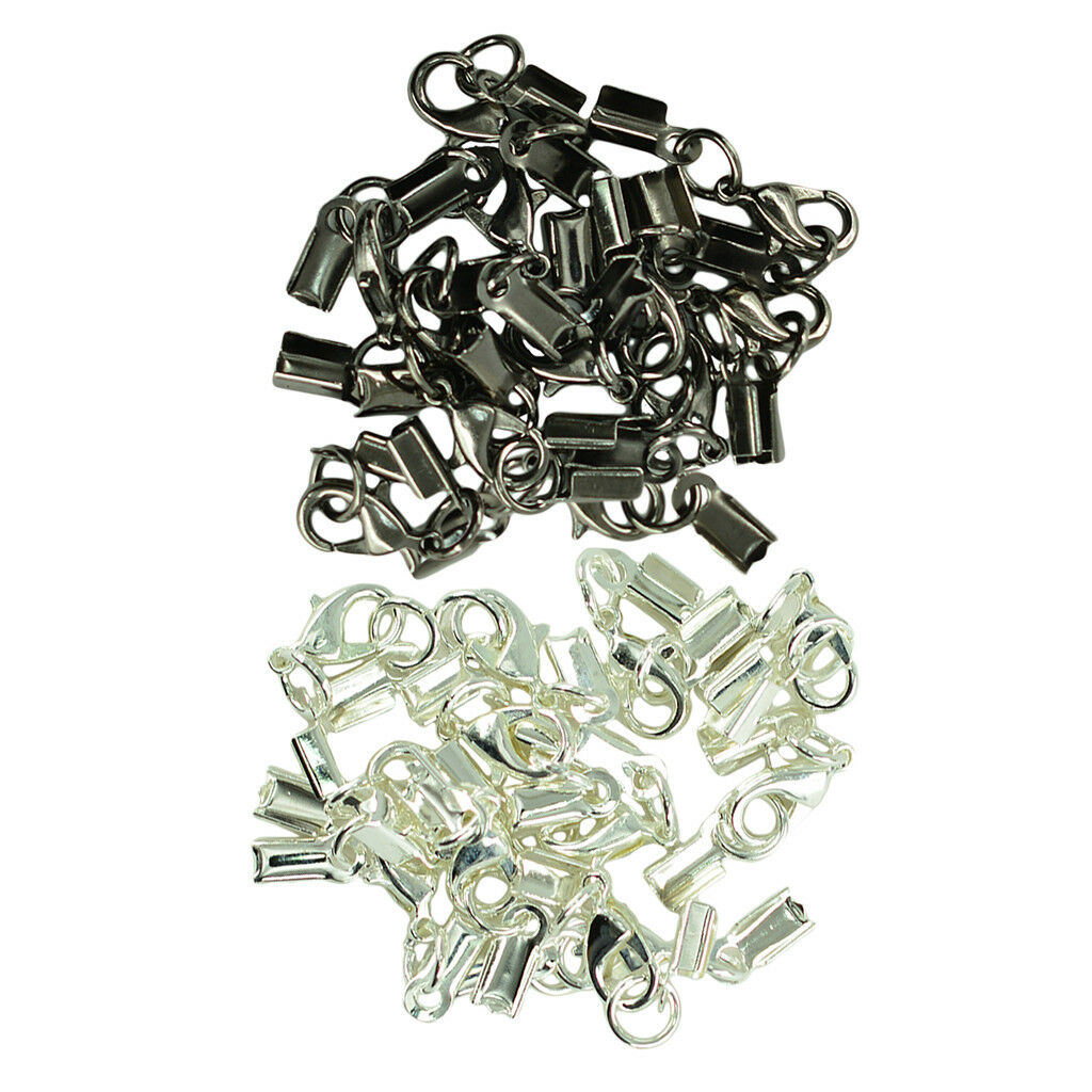 24 Sets Fold Over Cord Tip/ends Crimps with Lobster Clasp Jewelry Making