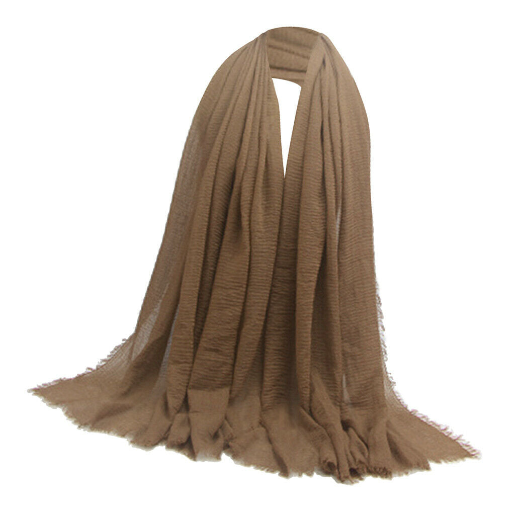 2Pcs Fashion Soft Long Scarf Plain Pleated Hijab Shawl Turban Head Scarf