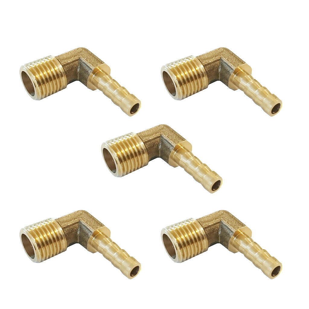 5Pcs 1/4 BSP to 10mm Brass 90 Male Elbow Barbed Hose Tail Pipe Gas Fittings