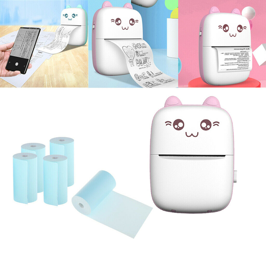 5x Thermal Printer Roll of Blue Paper + Portable Printer Pocket Thermal Printer
