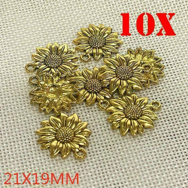 10X DIY Golden Sunflower Beads Charms Necklace Bracelet Pendant Jewelry Making ï¼