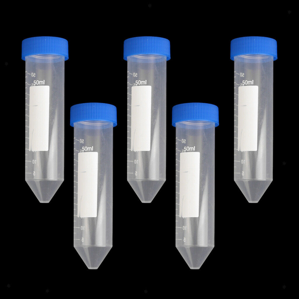 4X 5pcs 50ml Plastic Graduated Cylinder Centrifuge Tube Laboratory Test w/ Caps