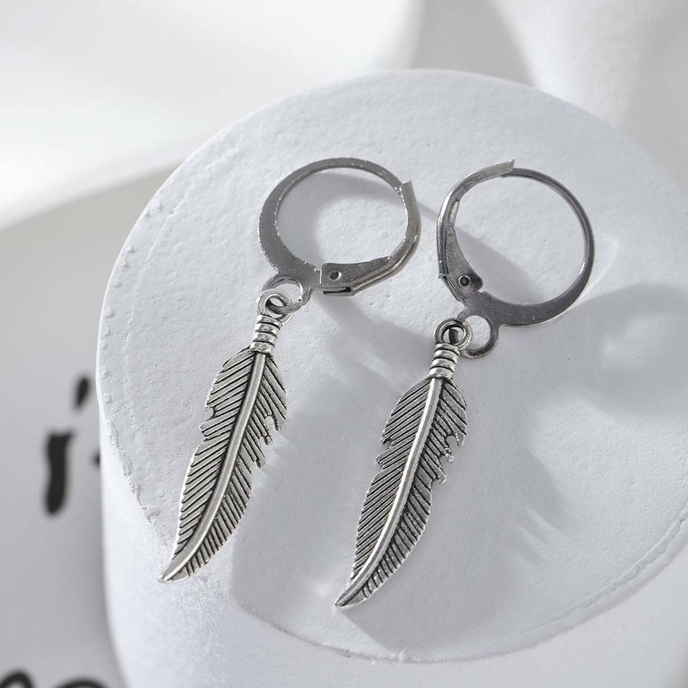 1 Pair Feather Pendant Hoop Earrings Jewelry Dangle Earring Jewelry Men Women