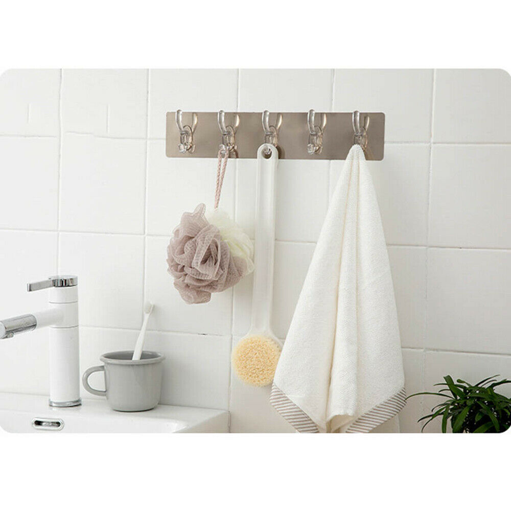 1x Adhesive Sticky Hooks Heavy Duty Wall Seamless Clear Hooks Hangers A Row of 6