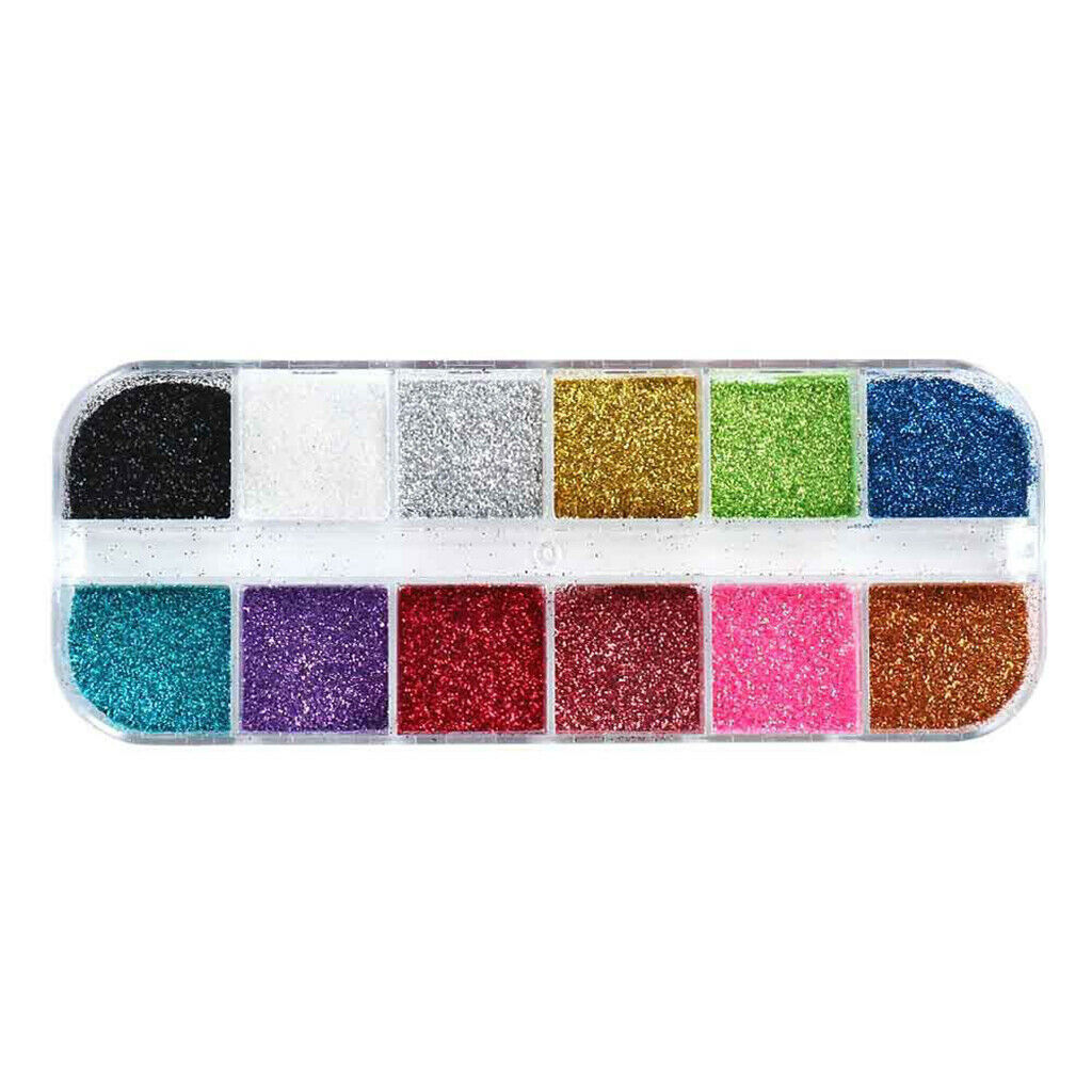 Retro 12 Grid Powder Nail Glitters for Decoration Makeup DIY UV Gel Polish