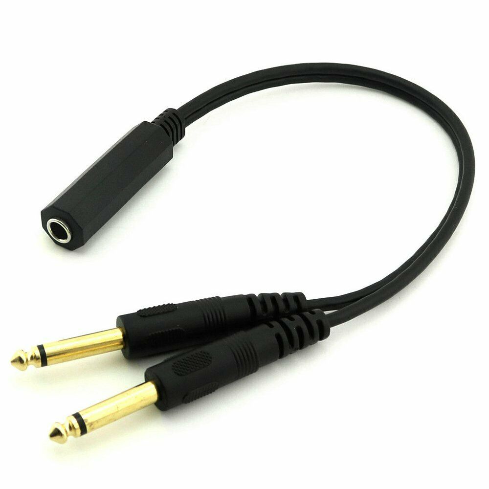 1pc 6.35mm 1/4 inch Stereo TRS Female to 2 Dual 6.35mm Mono TS Male Y SplitterD6