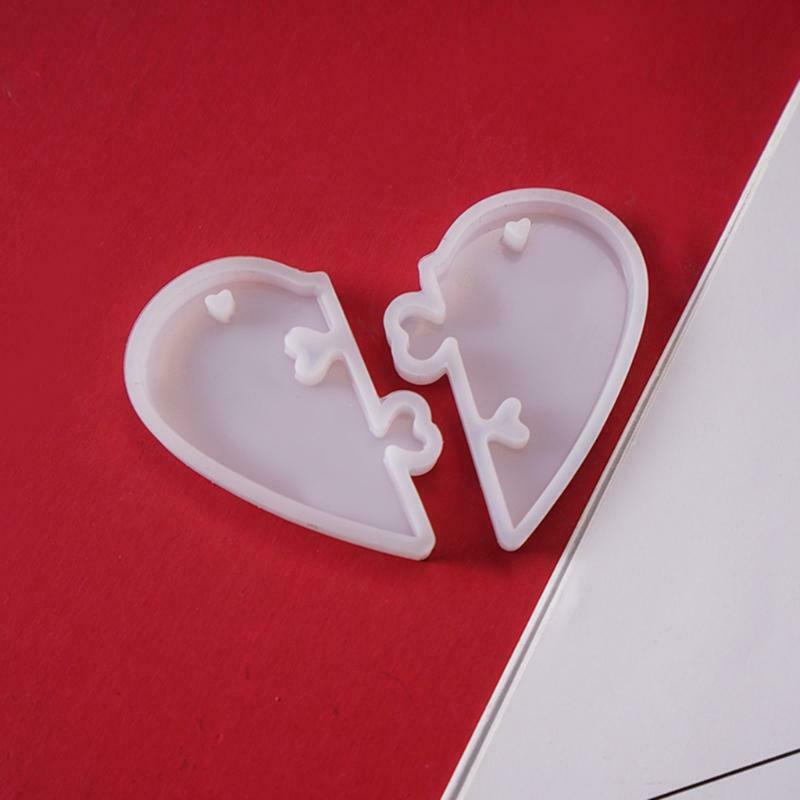 Couples Keychains Heart Shape Silicone Mold Lovers Puzzle Pendant Casting Molds