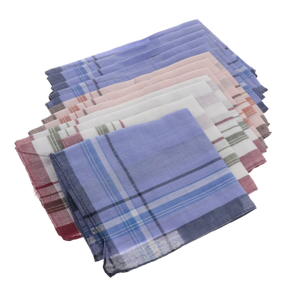 12pcs Mixed Soft Handkerchiefs Classic Plaid Hankies Wedding Pocket Square