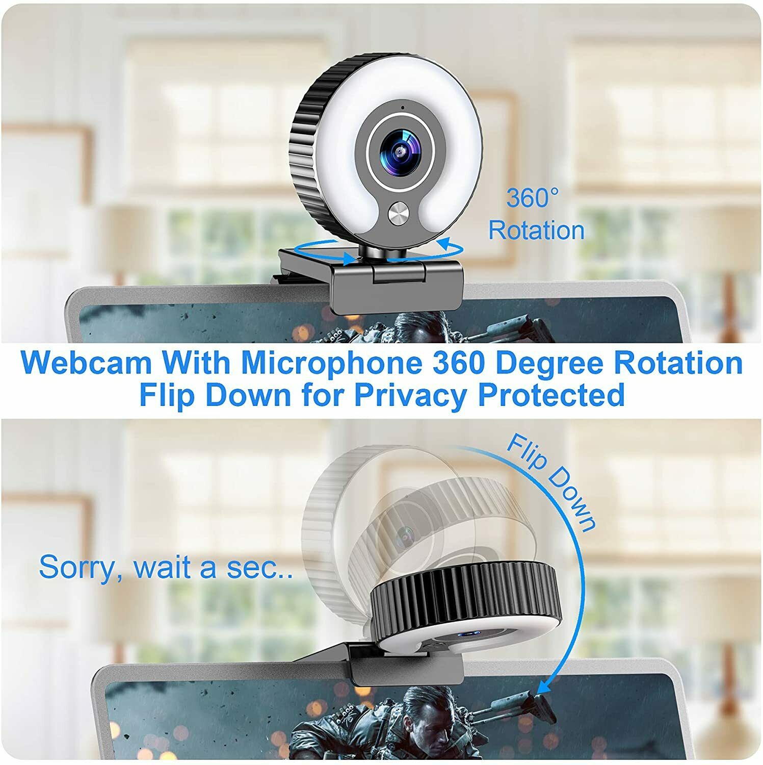 Streaming Webcam with Light Ring and Microphone FHD 1080P for Desktop Computer