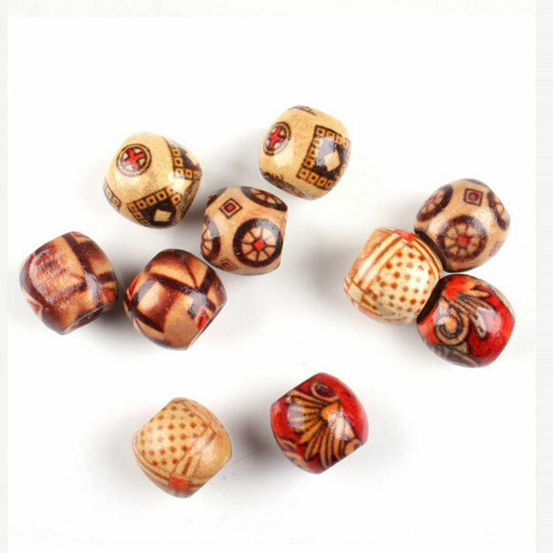 9x10mm Tribal Patterned Wood Beads Mix Wooden Pony Bead Macrame 100pcs