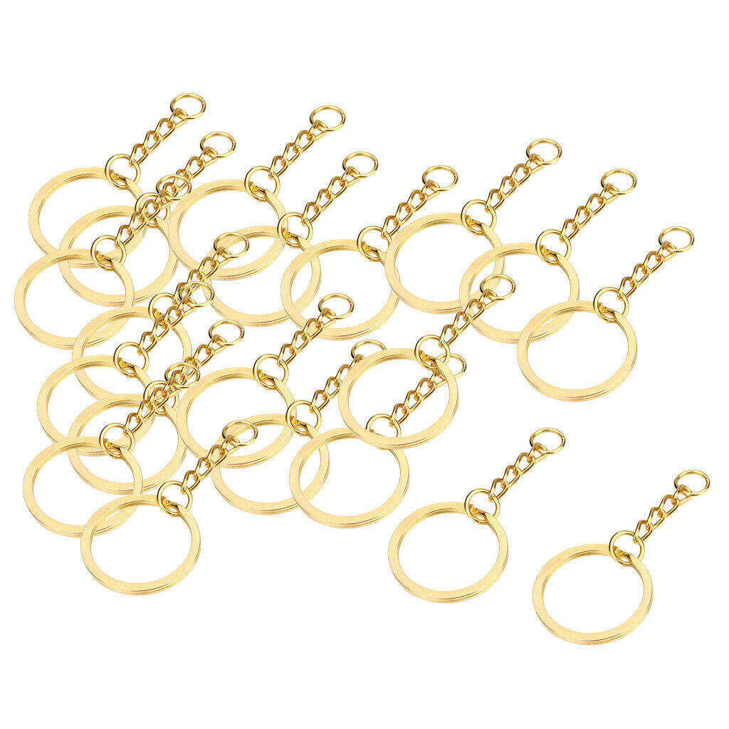 20x Split Rings Key Ring Blank 30mm With Metal Hoop Loop With Chain Golden DIY