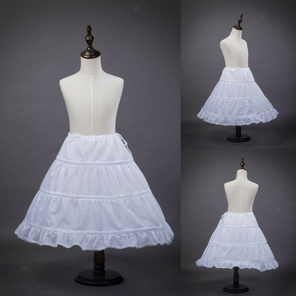 White Kids Girls Flower Girls Petticoat Crinoline Underskirt Slips Skirt