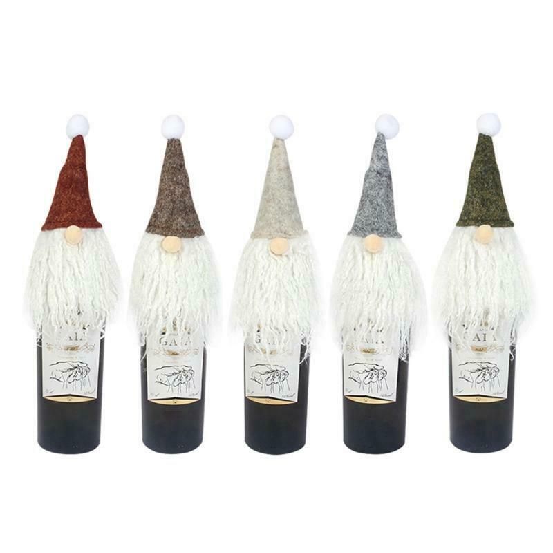 5pcs Christmas Gnome Wine Bottle Covers Handmade Tomte Swedish Gnome Toppers