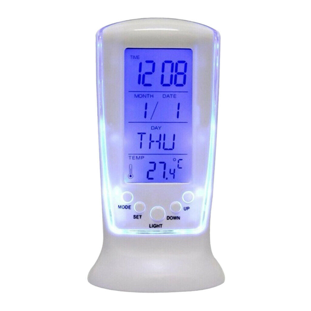 Digital Alarm Clock Blue Backlight with Snooze for Desk White Large Number