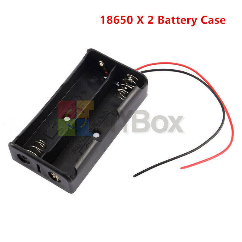 2 x 2 Slot 18650 3.7V Battery storage Holder Case Box plastic With Wire Leads