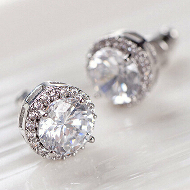 Fine Women Crystal Zircon Inlaid Ear Stud Full Rhinestone Round Earrings Jewelry