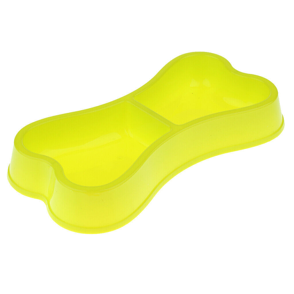 Pet Dog Cat Bone Shape Plastic Food Water Dish Double Bowl Feeder Light Green