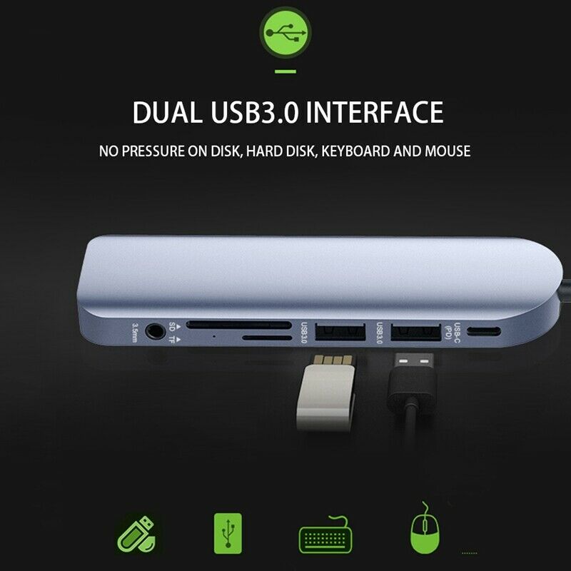 Type C 7-In-1 Hub USB 3.0 Multi USB C Docking Station Laptop Switch MI for MacK8