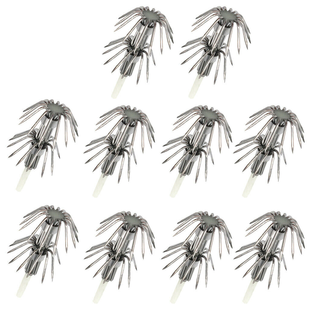 10x Saltwater Fishing Hooks Hard Bait Hooks Luminous Glow Squid Baits Hooks -