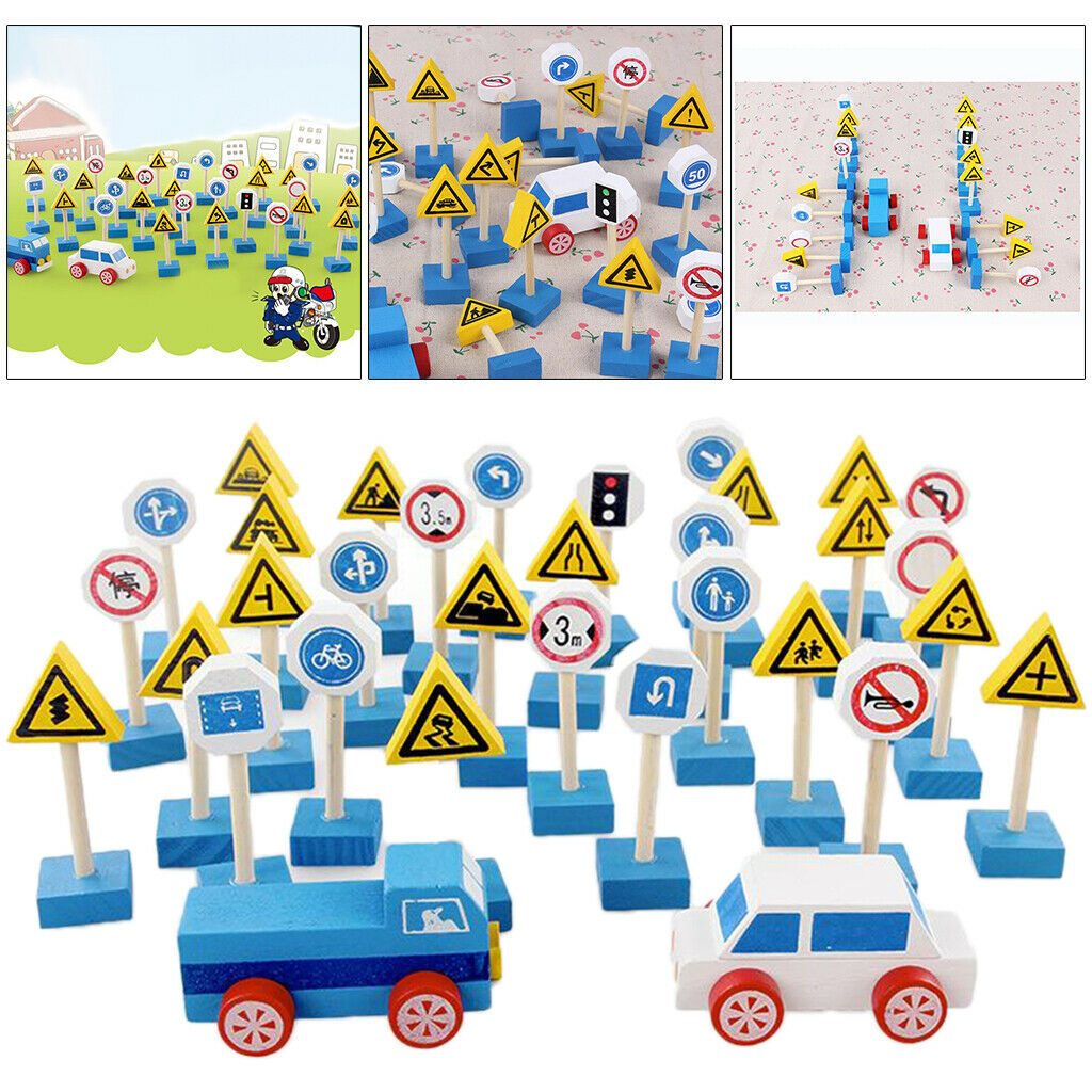 Cars and Traffic Signs Pretend Toys Educational Playset Kids Birthday Gift