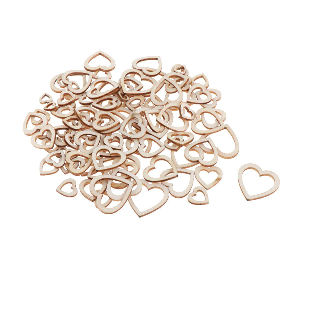 100x Wooden Scrapbook Embellishment Unfinished Wood Craft Hollow Heart Shape