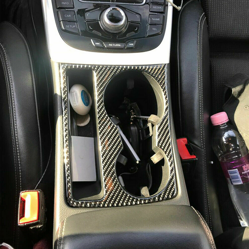 For Audi A4 B8 A5 2009-2015 Carbon Fiber Water Cup Holder Panel Frame Cover Trim