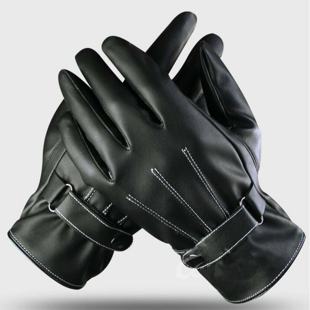Motorcycle Riding PU Leather Full Finger Warmer Touch Screen Gloves