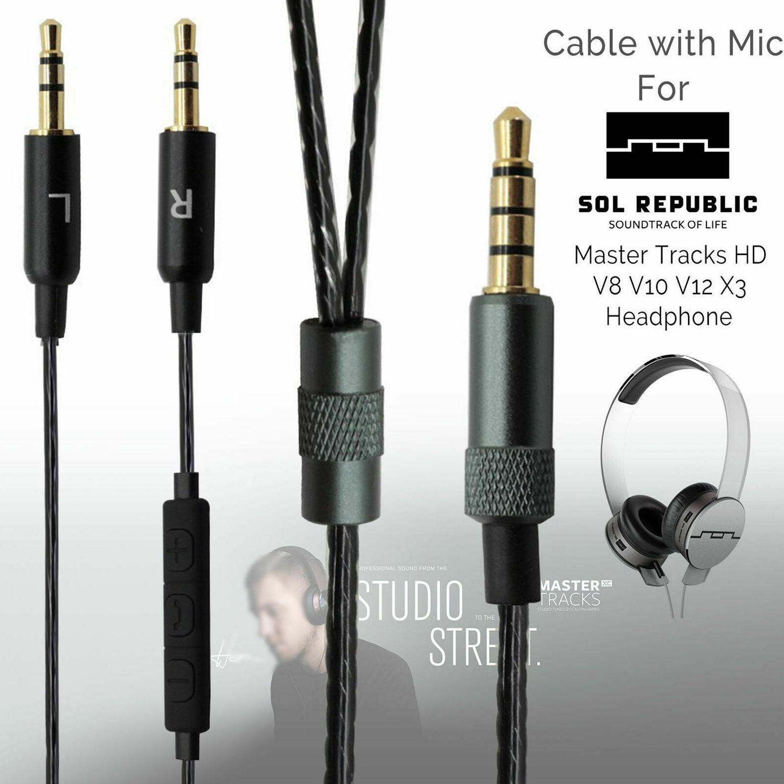 Replacement For Sol Republic Master Tracks Mic Cable HD V8 V10 12 X3 Headphone