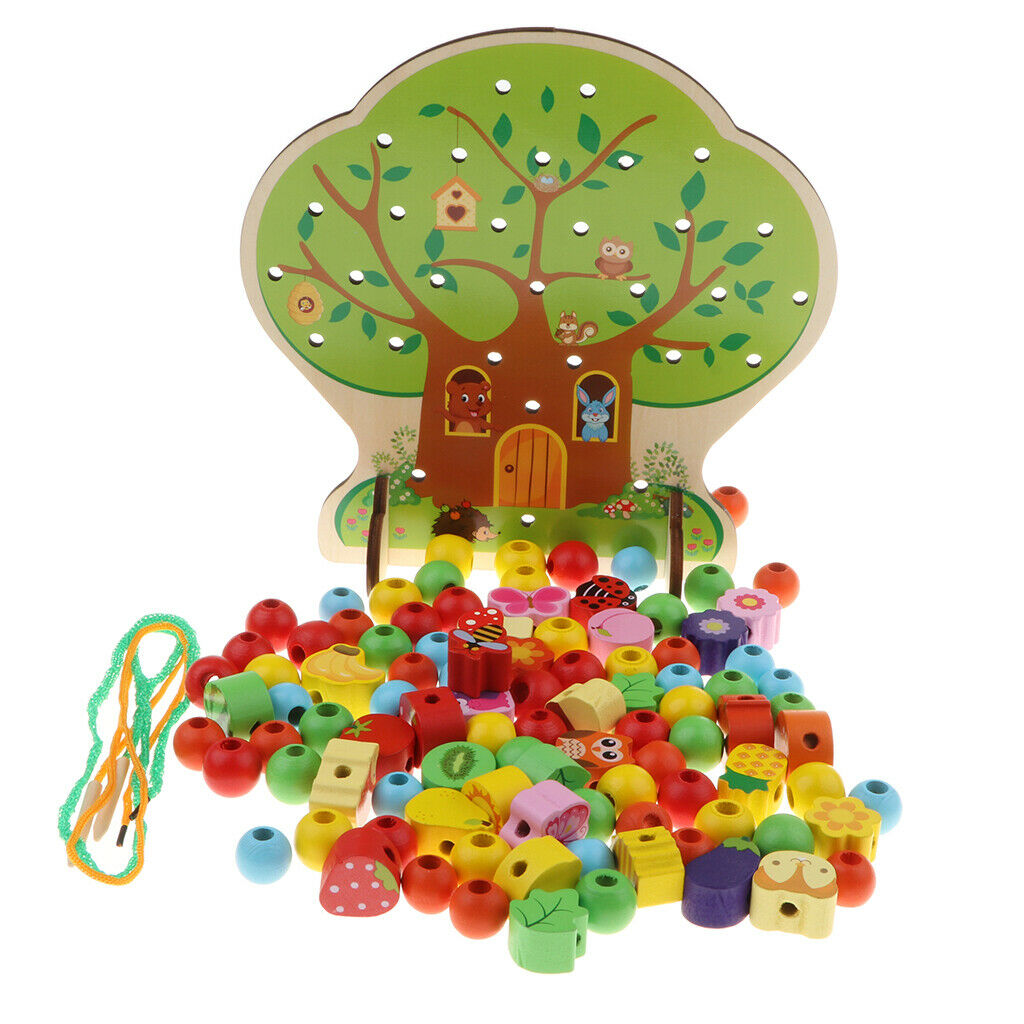 102 Pieces Developmental Baby Color Shapes Cognition Primary Lacing Beads Set