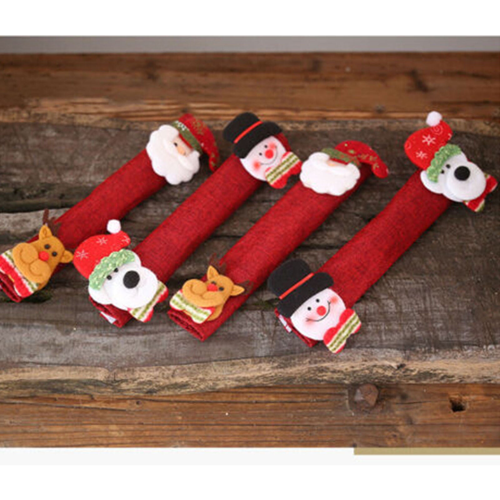 4pcs Fridge Microwave Door Handle Cover Protective Snowman Christmas Home Decor