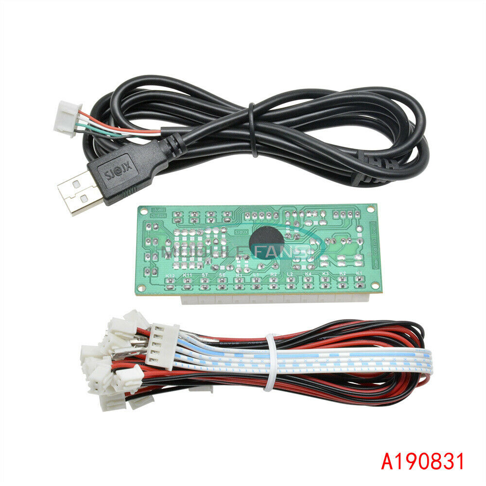 Zero Delay LED Arcade MAME Encoder USB To PC 5Pin Joystick PCB Board+Cables