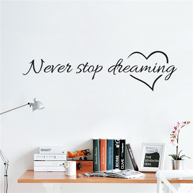 Never Stop Dreaming Wall Stickers Room Quotes Home Decor DIY Art Wall Dec.l8
