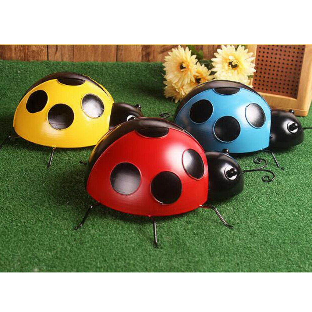 3pcs Cute Metal Ladybird Sculpture Handmade Wall Hanging Ladybug Ornaments