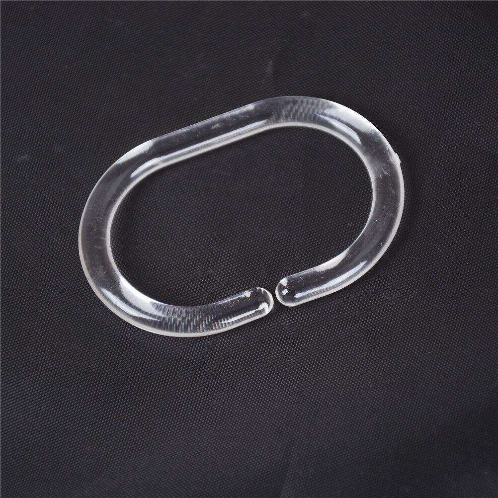 12pcs Plastic Clear C Type Bathroom Shower Curtain Liner Hook Hooks Rings.l8